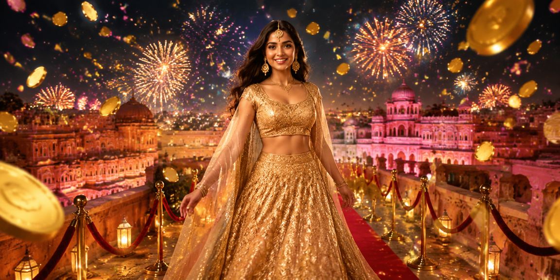 Colorful slot game themed with traditional Indian Lehenga dress